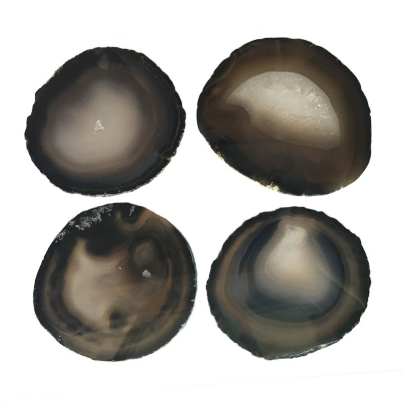 AMOYSTONE Large Black Agate Coasters Set of 4, 4-5 Inch Premium Stone Coasters, Executive Gift for Boss, Corporate Gift for Client - Image 1